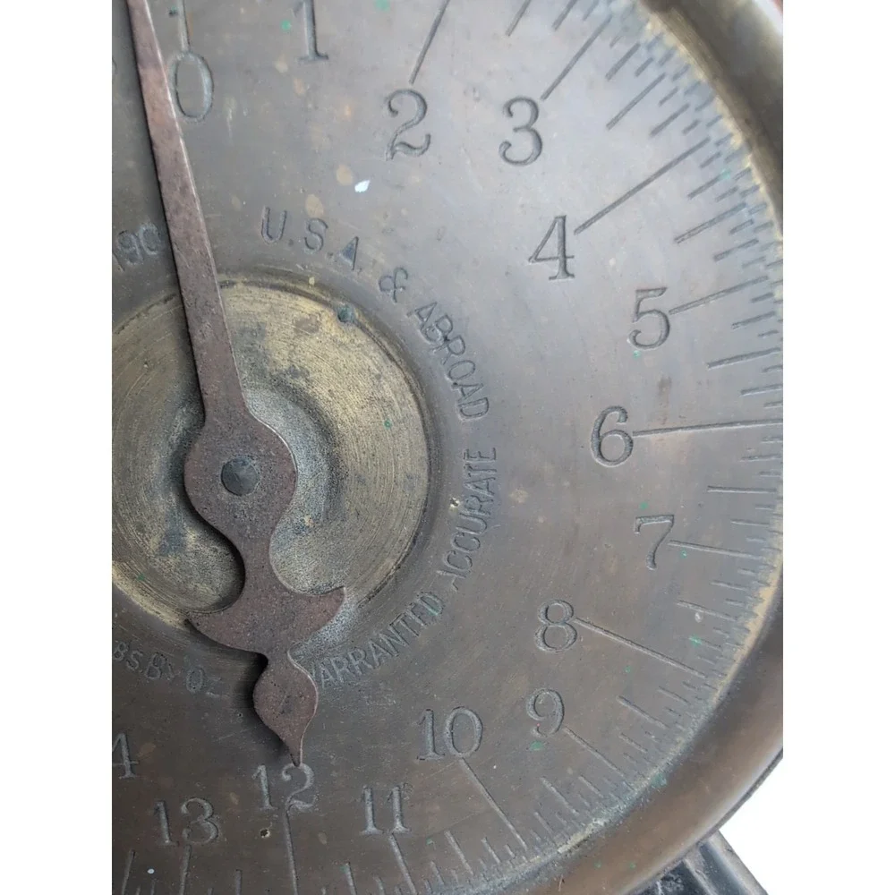Antique Vtg 1906 Slanting Dial 24 Lb Balance Scale with Ceramic Top Brass Basket